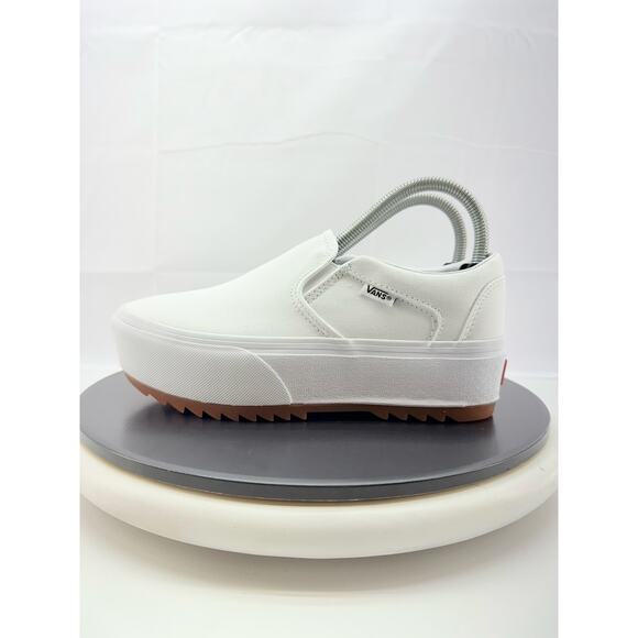 Vans Asher Platform ST Womens Size 7 Triple White Skateboard Slip On Shoes NEW - Picture 2 of 12